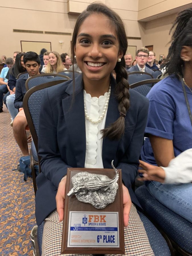 Sophomore Jayna Manohalal placed sixth at the Florida Blue Key tournament.